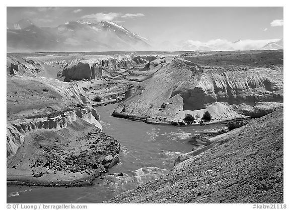 Gorge at the convergence of  Lethe and Knife rivers, Valley of Ten Thousand smokes. Katmai National Park (black and white)
