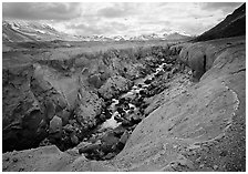 Colorful ash and Lethe River gorge,  Valley of Ten Thousand smokes. Katmai National Park ( black and white)