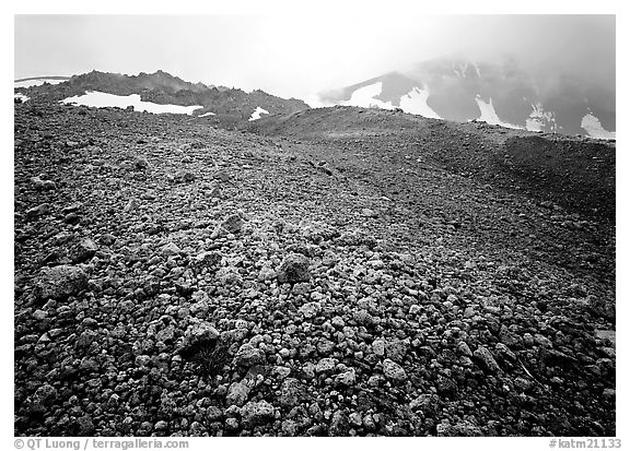 Pumice below Novarupta volcano, Valley of Ten Thousand smokes. Katmai National Park (black and white)