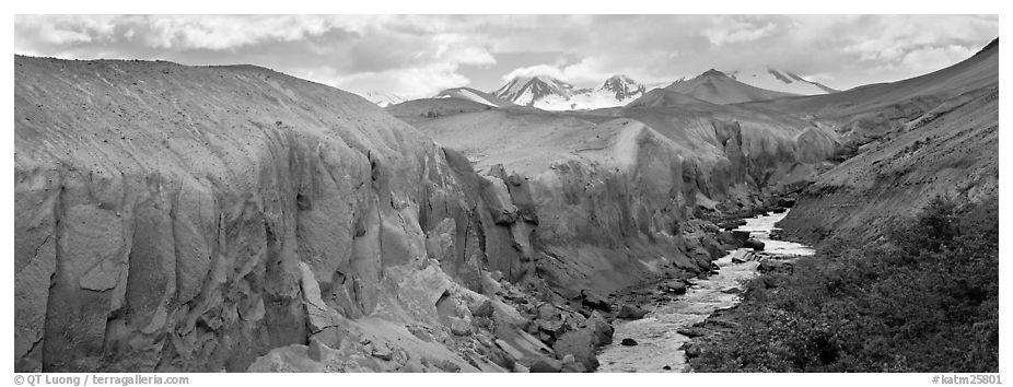 Lethe river cutting deep into ash floor, Valley of Ten Thousand Smokes. Katmai National Park (black and white)