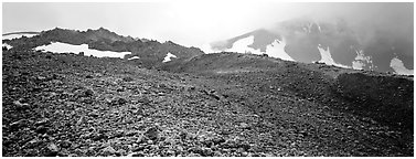 Pumice slopes and misty mountains. Katmai National Park (Panoramic black and white)