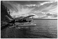 Unloading floatplane, Lake Brooks. Katmai National Park ( black and white)