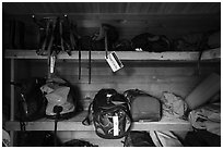 Inside Gear Cache, Brooks Camp. Katmai National Park ( black and white)