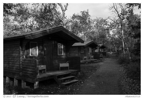 Cottages, Brooks Lodge. Katmai National Park (black and white)