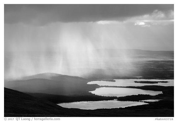 Rain showers above lakes. Katmai National Park (black and white)