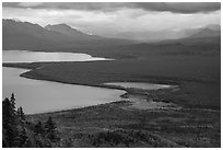 Brooks Camp and Naknek Lake from above. Katmai National Park ( black and white)