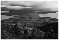 Naknek Lake, Brooks River, and Lake Brooks from above. Katmai National Park ( black and white)