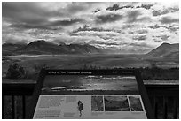 Valley of Ten Thousand Smokes intepretive sign. Katmai National Park ( black and white)