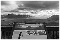 Chain of Volcanoes intepretive sign. Katmai National Park ( black and white)
