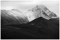 Snowy peaks rising above Valley of Ten Thousand Smokes. Katmai National Park ( black and white)