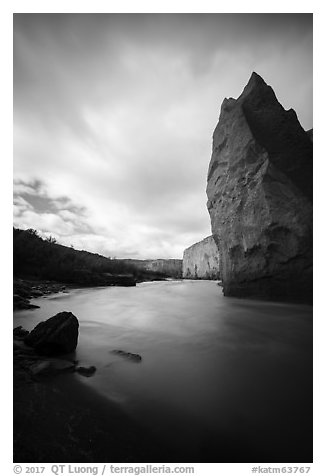 Cliffs of ash rock and Ukak River, Valley of Ten Thousand Smokes. Katmai National Park (black and white)