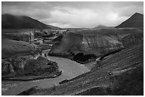 Confluence of the Knife, Lethe, and Windy creek, Valley of Ten Thousand Smokes. Katmai National Park ( black and white)