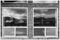 Valley of Ten Thousand Smokes Three Forks Overlook shelter window reflexion. Katmai National Park ( black and white)