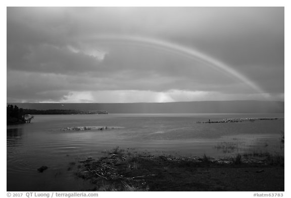 Naknek Lake and rainbow near Brooks River. Katmai National Park (black and white)