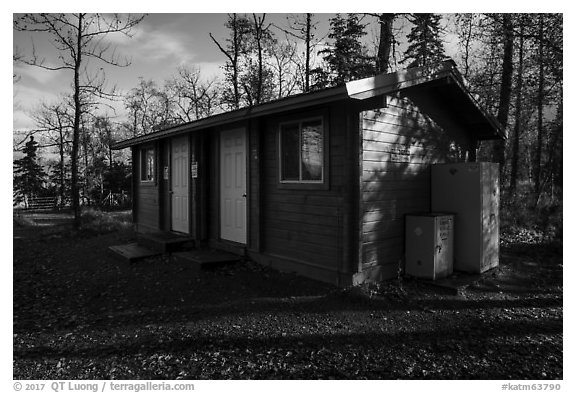 Food and gear cache building, Brooks Camp campground. Katmai National Park (black and white)