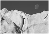 Seracs and moon, Exit Glacier. Kenai Fjords National Park ( black and white)