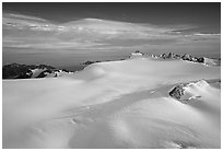 Aerial view of vast glacial system and fjords. Kenai Fjords National Park ( black and white)