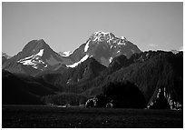 Mountains seen from Aialik Bay. Kenai Fjords National Park ( black and white)