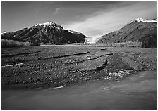 Turquoise Resurrection River and Exit Glacier. Kenai Fjords National Park ( black and white)