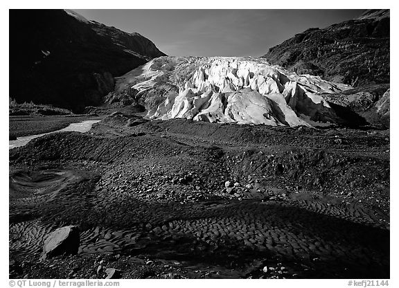 Dark glacial plain floor and Exit Glacier, 2000. Kenai Fjords National Park (black and white)