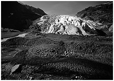 Dark glacial plain floor and Exit Glacier. Kenai Fjords National Park, Alaska, USA. (black and white)