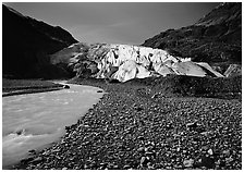 Exit Glacier front and glacial stream, 2000. Kenai Fjords National Park ( black and white)