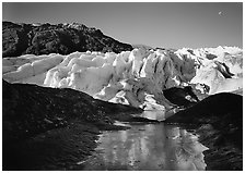 Frozen glacial pond and front of Exit Glacier, 2000, early morning. Kenai Fjords National Park ( black and white)