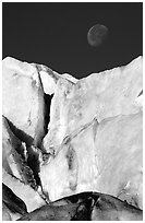 Seracs of Exit Glacier and moon. Kenai Fjords National Park ( black and white)