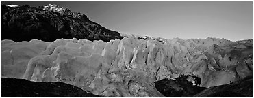 Glacier with blue ice. Kenai Fjords National Park (Panoramic black and white)