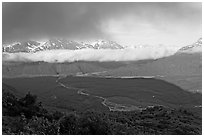 Outwash plain and Resurection Mountains, late afternoon. Kenai Fjords National Park ( black and white)