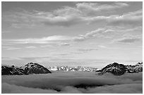 Sea of clouds and Resurection Mountains. Kenai Fjords National Park ( black and white)