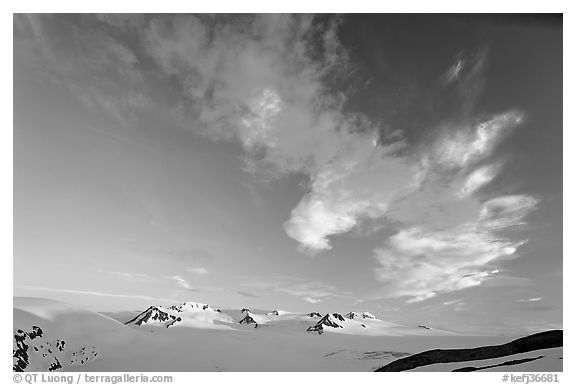 Harding Icefield and clouds, sunset. Kenai Fjords National Park, Alaska, USA.