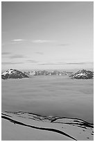 View from the Harding Icefield trail at sunset. Kenai Fjords National Park ( black and white)