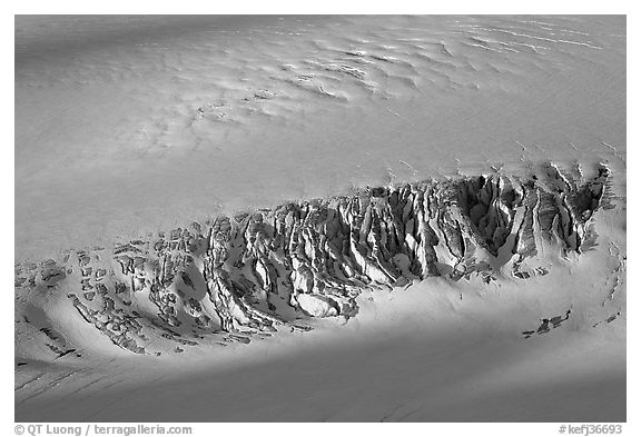 Crevasses uncovered by melting snow. Kenai Fjords National Park (black and white)