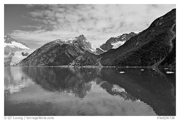 North side of fjord and reflections, Northwestern Fjord. Kenai Fjords National Park (black and white)