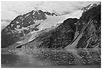 South side of fjord and icebergs, Northwestern Fjord. Kenai Fjords National Park ( black and white)