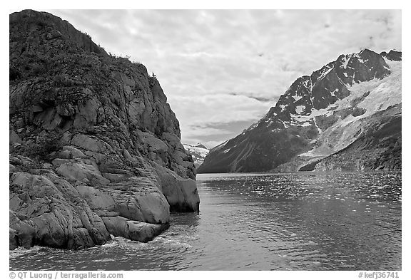 Striation Island and glacier in Northwestern Fjord. Kenai Fjords National Park, Alaska, USA.