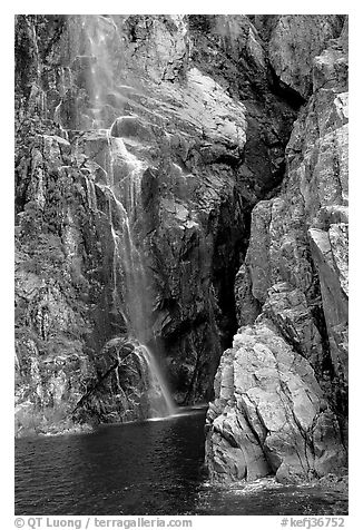 Waterfall, Cataract Cove, Northwestern Fjord. Kenai Fjords National Park (black and white)