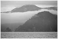 Mountains and fog above Aialik Bay. Kenai Fjords National Park, Alaska, USA. (black and white)