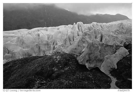 Moraine and Exit Glacier, 2002. Kenai Fjords National Park (black and white)