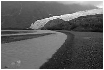 Glacial stream, Exit Glacier and outwash plain, 2002. Kenai Fjords National Park ( black and white)