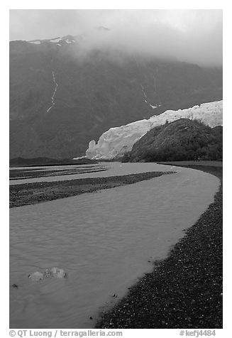 Exit Glacier and stream on glacial plain. Kenai Fjords National Park, Alaska, USA.