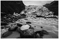 Powerful glacial stream flows from Exit Glacier, 2016. Kenai Fjords National Park ( black and white)