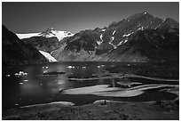 Aerial View of Pedersen Lagoon and Glacier. Kenai Fjords National Park ( black and white)