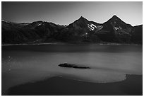 Aerial View of Aialik Bay with silky water from Aialik Glacier. Kenai Fjords National Park ( black and white)