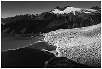 Aerial View of Aialik Glacier and mountains. Kenai Fjords National Park ( black and white)
