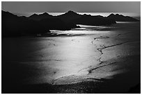 Aerial View of backlit Aialik Bay. Kenai Fjords National Park ( black and white)