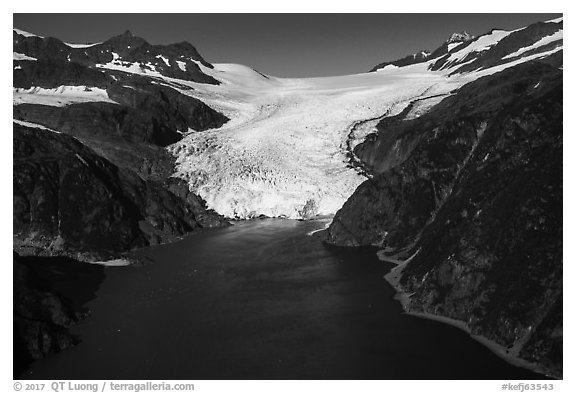 Aerial View of Holgate Glacier front. Kenai Fjords National Park (black and white)
