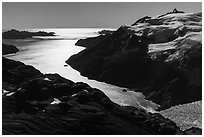 Aerial View of backlit Holgate Arm. Kenai Fjords National Park ( black and white)