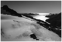 Aerial View of Harding Icefield above Holgate Arm. Kenai Fjords National Park ( black and white)